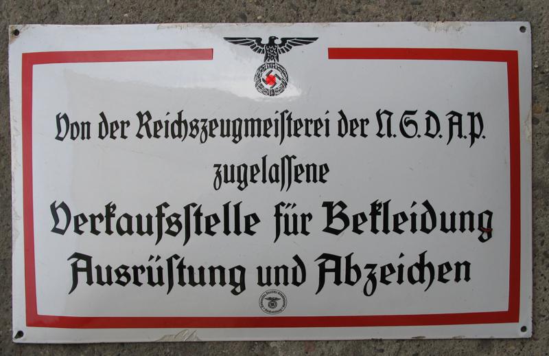 Plaque émaillée d'un magasin d'articles du NSDAP