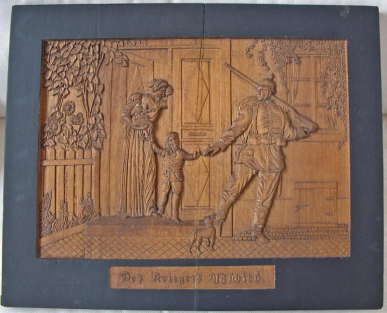 WWI Tableau pàatriotique en bois sculpté  