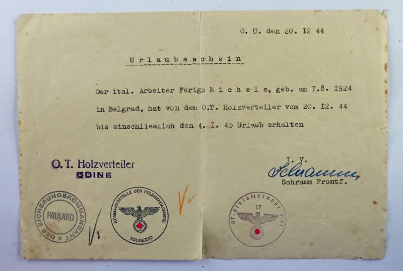 Lot de documents Felgendarmerie Italie du nord
